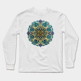 Vintage Art Nouveau Alphonse Mucha Inspired Circular Flower Pattern Long Sleeve T-Shirt
